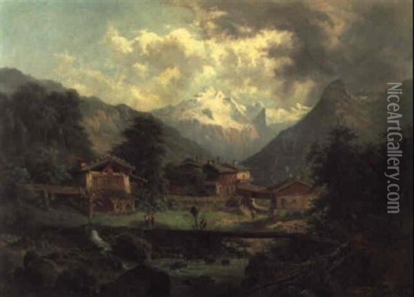 Ein Dorf Im Gebirge Oil Painting - Gustav Barbarini