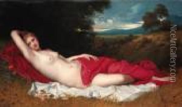 A Draped Nude In A Woodland Grove Oil Painting - Ferdinand Schauss