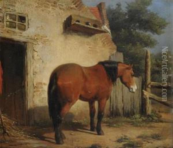 Horse Near The Stable Oil Painting - Jean Louis van Kuyck