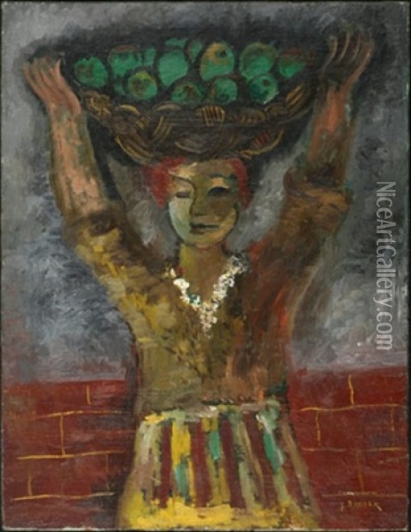 Woman With A Basket Of Apples Oil Painting - Issachar ber Ryback