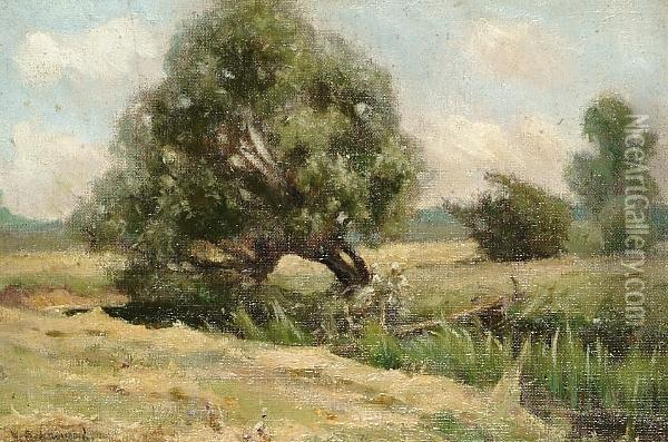 Country Landscape With Figures By A Tree Oil Painting - William Bradley Lamond