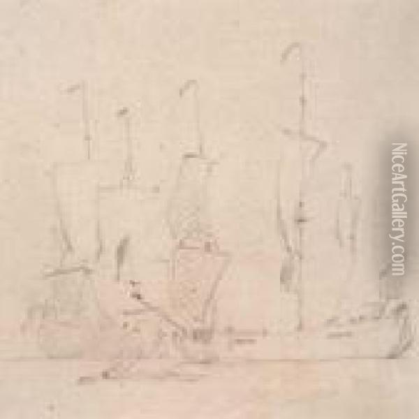 Study Of A Ship. Oil Painting - Willem van de, the Elder Velde