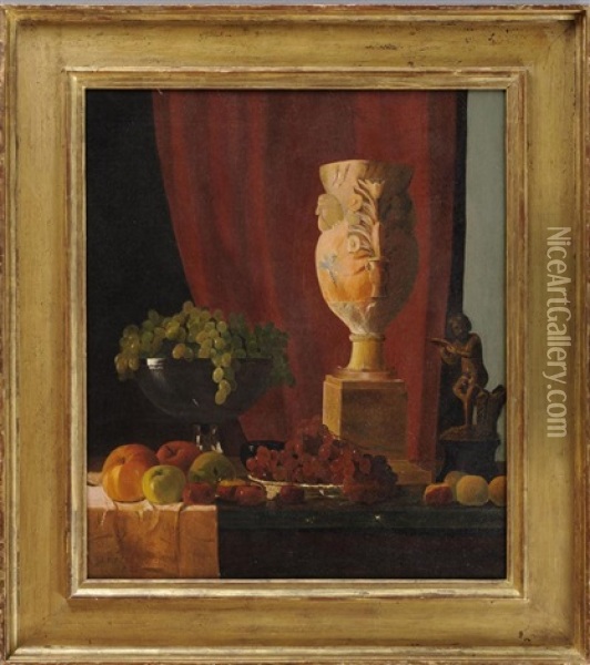 Still Life With Fruit, Vase And Statue Oil Painting - John Frederick Peto