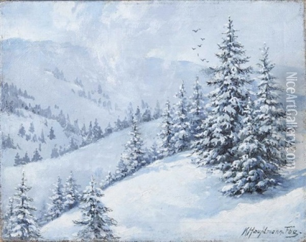 Montagnes Enneigees Oil Painting - Karl Hauptmann
