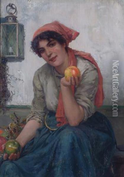 Maiden With Apples Oil Painting - Ernst Albert Fischer-Corlin