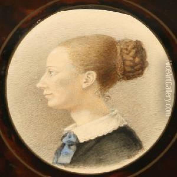 Profile Portrait Of Anne Bolene, Nee Ronne (1795-1856) Oil Painting - Henrik Olrik