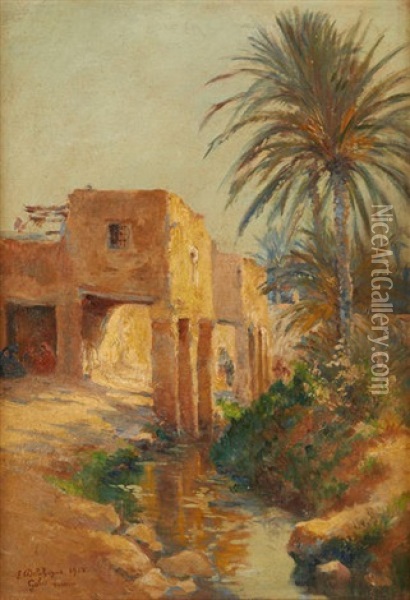 Vue De Gabes En Tunisie Oil Painting - Eugene Jules Delahogue