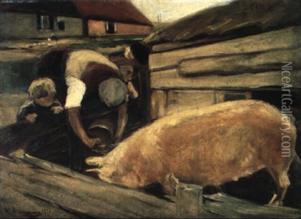 Schweinekoben Oil Painting - Max Liebermann