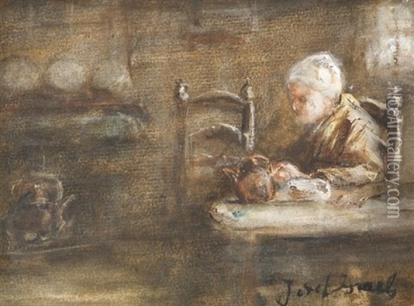 Idos Holgy Konyhaasztalnal Oil Painting - Jozef Israels