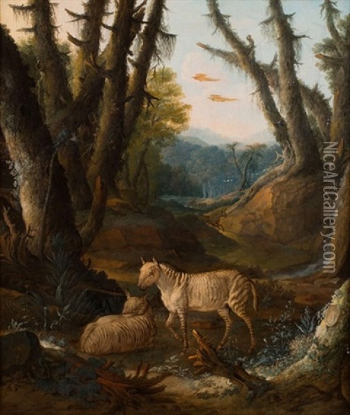 Zebres Dans Un Paysage De Foret Oil Painting - Johann Melchior Roos