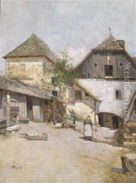 Farmstead In Spitz Danube Oil Painting - Paul Unbereit