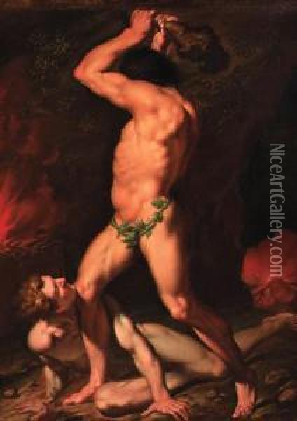 Hercules And Cacus Oil Painting - Nicolas-Abraham Abilgaard