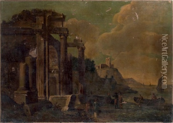 Ruines Antiques Sur Un Port Oil Painting - Giovanni Ghisolfi