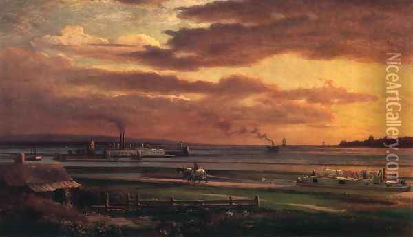 Buffalo Harbor from the Foot of Porter Avenue Oil Painting - Lars Gustav Sellstedt