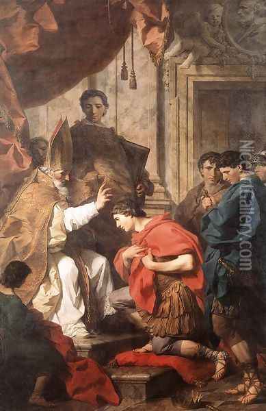 St Ambrose Converting Theodosius Oil Painting - Pierre Subleyras