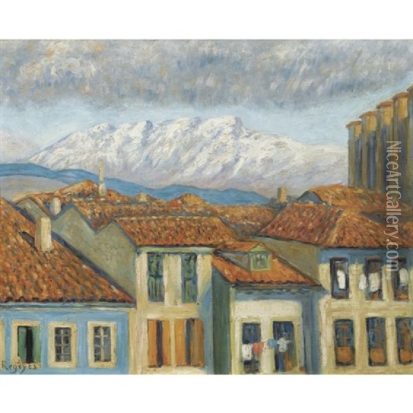 Renteria Y Las Penas De Aya - Renteria And The Mountains Of Aya Oil Painting - Dario de Regoyos