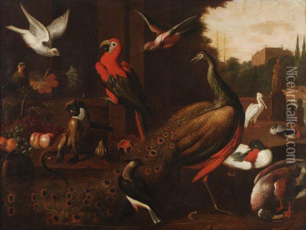 A Concert Of Birds With A Monkey Oil Painting - Jakob Bogdani Eperjes C